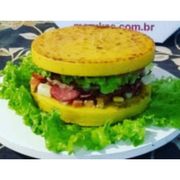 Lanches: X Polenta Com Hambúrguer - Lanche (Ingredientes: Alface, Bacon, Calabresa, Ervilha, Hambúrguer Artesanal!, Milho, Mussarela, Ovo, Palmito, Polenta, Presunto, Provolone, Tomate)