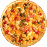 Doces: Califórnia - Pizza Grande (Ingredientes: Abacaxi, Cereja, Figo, Leite Condensado, Mussarela, Pêssego)