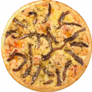 Salgadas: Aliche - Pizza Grande (Ingredientes: Aliche, Azeitona, Mussarela, Orégano, Tomate)