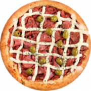 Salgadas: Entrevero - Pizza Grande (Ingredientes: Azeitona, Bacon, Calabresa, Cebola, Lombo, Mussarela, Orégano, Salame, Tomate)