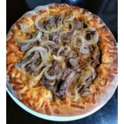 Salgadas: Filé Acebolado - Pizza Grande (Ingredientes: Azeitona, Filé Acebolado, Mussarela, Orégano)