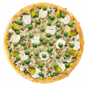 Salgadas: Marukas - Pizza Grande (Ingredientes: Azeitona, Catupiry, Champignon, Ervilha, Mussarela, Orégano, Ovos, Palmito, Presunto)