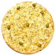 Salgadas: Portuguesa - Pizza Grande (Ingredientes: Azeitona, Cebola, Ervilha, Mussarela, Orégano, Ovos, Palmito, Presunto)