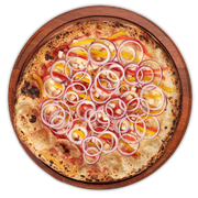 Tradicionais: 38.Portuguesa Peru Especial - Pizza Grande (Ingredientes: Cebola, Milho, Molho de Tomate Italiano, Mussarela, Ovo, Peito de Peru Defumado)