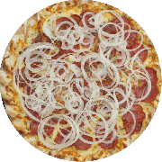 Salgadas: Calabresa acebolada - Pizza G (Ingredientes: Calabresa, Cebola, Molho de Tomate, Mussarela)