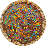 Doces: Choco preto com confetes coloridos - Pizza G (Ingredientes: Chocolate Preto, Confetes coloridos tipo M&M
