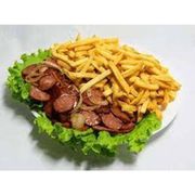 Porções: CALABRESA ACEBOLADA COM FRITAS E FAROFA - Porção (Ingredientes: 150g CALABRESA.,)