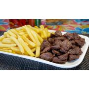 Porções: CONTRA FILÉ COM FRITAS COM FAROFA DA CASA - Porção (Ingredientes: Alcatra)