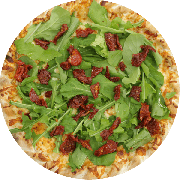 Salgadas: Tomate seco com rúcula - Pizza G (Ingredientes: Molho de Tomate, Mussarela, Orégano, Rúcula, Tomate Seco)