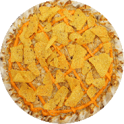 Salgadas: Frango à Doritos - Pizza G (Ingredientes: Cheddar, Frango, Molho de Tomate, Mussarela, Orégano, Salgadinho Doritos)