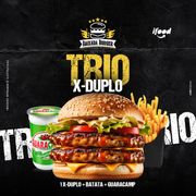 DESTAQUE DA SEMANA: TRIO X-DUPLO - DESTAQUE DA SEMANA (Ingredientes: Pão, 2 Carnes, 2 Queijo, Alface, Maionese)