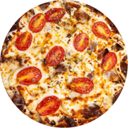 Tradicionais: Alcatra Philadelphia - Pizza Grande (Ingredientes: Alcatra, Cream Cheese, Molho de Tomate, Muçarela, Orégano, Tomate cereja)