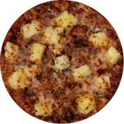 Tradicionais: Lombo com Abacaxi - Pizza Grande (Ingredientes: Abacaxi, Lombo Canadense, Molho de Tomate, Mussarela, Orégano)