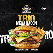 Trio Promocional: TRIO M.BACON - TRIOS PROMOCIONAIS (Ingredientes: Pão, 2 Carnes, Queijo, Ovo, Bacon, Alface, Maionese)