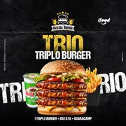 Trio Promocional: TRIO TRIPLO BURGER - TRIOS PROMOCIONAIS (Ingredientes: Pão, 3 Carnes, Queijo, Alface, Maionese)