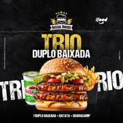 Trio Promocional: TRIO DUPLO BAIXADA - TRIOS PROMOCIONAIS (Ingredientes: Pão, 2 Carne de Picanha, Queijo, Alface, Maionese)