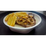 Marmitex Terça-feira: Bife acebolado - Marmitex (Ingredientes: Arroz, Cebola, Feijão)