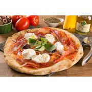 As pizzas tipo italiana: CAPRICCIOSA - Pizza GRANDE 35 Cm / 8 Fatias (Ingredientes: Azeitona Preta, Basilicum, e presunto di Parma, E UMA BASE DE MUSSARELA, Molho de Tomate, Mussarela de Búfala, Orégano)