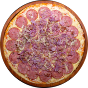 Brood: Calabresaao Creme de Alho - Pizza Pré-Assada | Grande (Ingredientes: Molho de Tomate, Muçarela, Calabresa Fatiada, Creme de Alho, Tomate, Cebola Crua, Queijo Coalho, Orégano)