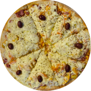 Clássicas: Baiana 2 - Pizza Grande (Ingredientes: Calabresa Moída, Cebola, Mussarela, Ovo, Tomate Picado)