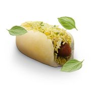 Hot Dog: Veggie - Hot Dog (Ingredientes: 1 Salsicha veggie, Batata Palha, Catchup, Ervilha, Maionese, Milho, Molho, Mostarda, Ovo, Pão, Queijo Ralado, Tempero Verde)