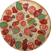 Brood: Marguerita Gourmet - Pizza Assada | Grande (Ingredientes: Molho de Tomate, Muçarela, Tomate, Tomate Seco, Manjericão, Catupiry, Parmesão, Azeitonas, Orégano)