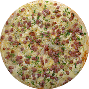 Brood: Francesa - Pizza Assada | Grande (Ingredientes: Molho de Tomate, Muçarela, Cebola na Manteiga, Bacon, Tempero verde - Salsa e cebolinha, Orégano)