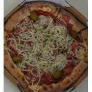Salgadas: 24-Calabresa I - Pizza Grande (Ingredientes: ...Cebola, Calabresa Fatiada, Molho de Tomate em Baixo, Oregano)