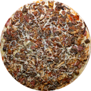 Brood: Gaúcha - Pizza Assada | Grande (Ingredientes: Bacon, Calabresa, Coração de Frango, Carne Bovina, Frango, Tomate, Orégano, Molho de Tomate, Muçarela)