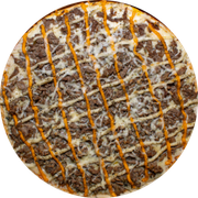 Brood: Filé Cheddar e Catupiry - Pizza Assada | Grande (Ingredientes: Iscas de Filé, Cheddar Catupiry, Catupiry, Orégano)