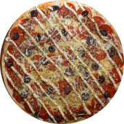 Brood: Pepperoni Cream Cheese - Pizza Assada | Grande (Ingredientes: Molho de Tomate, Muçarela, Pepperoni, Cream Cheese, Parmesão Ralado, Azeitona Preta, Alho Crocante, Orégano)