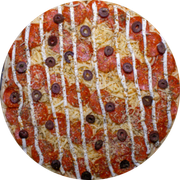 Brood: Pepperoni Cream Cheese - Pizza Pré-Assada | Grande (Ingredientes: Molho de Tomate, Muçarela, Pepperoni, Parmesão Ralado, Cream Cheese, Azeitona Preta, Alho Crocante, Orégano)