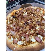 Especiais: FRANGO CRISPY - Pizza (Ingredientes: Azeitonas, Bacon, Cebola Crispy Crocante, Cream Cheese, Frango, Molho de tomate artesanal, Orégano)