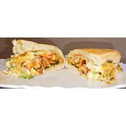 Sanduíches: X Frango - Hambúrguer (Ingredientes: Pão de Hambúrguer, Frango, Queijo, Alface, Tomate, Cebola, Salada de Repolho, Batata Palha)