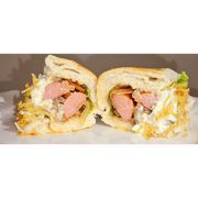 Sanduíches: Hot Dog - Hambúrguer (Ingredientes: Pão Massa Fina, Salsicha, Alface, Tomate, Cebola, Salada de Repolho, Batata Palha)