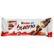 Chocolate: Kinder Bueno - wafer com recheio de leite e avelãs coberto com chocolate ao leite