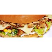 Lanche: Xis Frango - Lanche (Ingredientes: Alface, Ervilha, frango, Hamburguer 90g, Milho, Pão, Presunto, Queijo, Tomate)