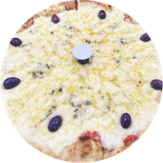 Especiais: 4 Queijos - Pizza Grande (Ingredientes: Azeitonas, Cobertura Catupiry, Gorgonzola, Mussarela, Orégano, Provolone)