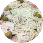 Tradicionais: Lombo Simples - Pizza Grande (Ingredientes: Azeitonas, Cebola, Lombo Canadense, Orégano)