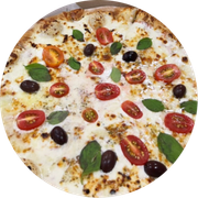 Especiais: Caprese - Pizza Grande (Ingredientes: Azeitonas, Cream Cheese, Manjericão, Mussarela, Orégano, Tomate Cereja)