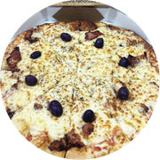 Especiais: Champignon - Pizza Grande (Ingredientes: Azeitonas, Bacon, Champignon Temperado, Mussarela, Orégano)
