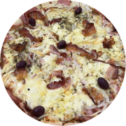 Especiais: Padrão - Pizza Grande (Ingredientes: Azeitonas, Bacon, Cebola, Lombo Canadense, Mussarela, Orégano, Palmito)