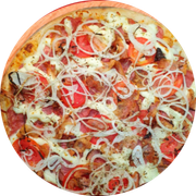 CALABRESA: 15 - Do Chefe - Pizza Grande (Ingredientes: Azeitonas, Bacon, Calabresa, Catupiry, Cebola, Molho, Mussarela, Orégano, Tomate)