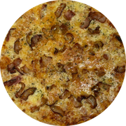 Tradicionais: Bacon - Pizza Grande (Ingredientes: Molho de Tomate, Mussarela, Bacon, Azeitona, Orégano)