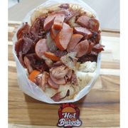 Sanduíches Especiais: 12 - X-Tudo - Lanches (Ingredientes: Alface, Bacon, Calabresa, Carne Moída, Frango, Hambúrguer, Ovo, Pão Redondo, Presunto, Queijo, Salsicha, Tomate)