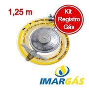 Kit Gás: Regulador de Gás Com Mangueira Imar Gás, 1,25m - *Cobramos Taxa de Entrega* Contém: 01 Registro, 01 Mangueira 1,25m, 02 Abraçadeiras