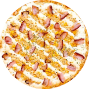 Tradicionais: fran-bacon - Pizza Grande (Ingredientes: Bacon, Cebola, Frango Desfiado, Molho de Tomate, Mussarela, Orégano)