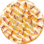 Tradicionais: fran-bacon c/ catupiry - Pizza Grande (Ingredientes: Bacon, Catupiry, Cebola, Frango, Molho de Tomate, Mussarela, Orégano)