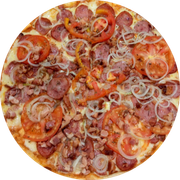 Tradicionais: mexicana - Pizza Grande (Ingredientes: Bacon, Cebola, Molho de Tomate, Mussarela, Orégano, Pimenta Calabresa, Presunto)