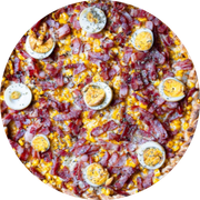 Salgadas: 11-Americana - Pizza Pequena (Ingredientes: Bacon, Milho Verde, Molho de Tomate, Mussarela, Orégano, Ovos)